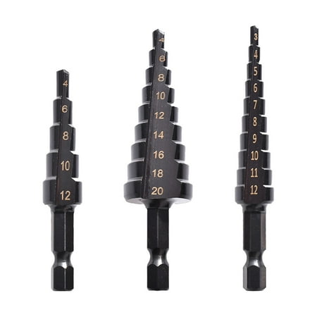 Walmeck 3PCS HSS Cobalt Stepped Drill Bit Set Practical Black Nitride Coated Metal Drilling Bits Kit for Thin IronSteelPVCWood Panel
Walmeck 3PCS HSS Cobalt Stepped Drill Bit Set Practical Black Nitride Coated Metal Drilling Bits Kit for Thin IronSteelPVCWood Panel