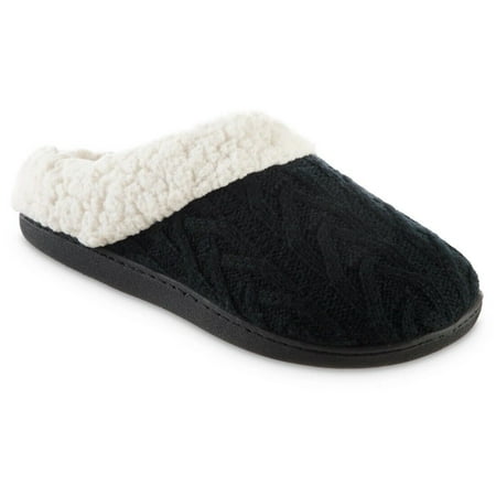 Women s Cable Knit Alexis Hoodback Slippers - 8240 (Black 8.5 - 9)