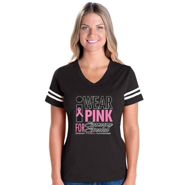 I Wear Pink for Someone Special Breast Cancer Awareness Women's Football V-Neck Fine Jersey Tee