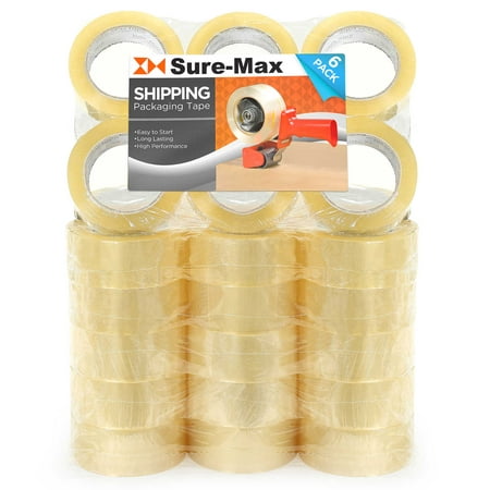 Sure-Max Premium Carton Packing Tape 2.0 mil, 330 Feet (110 Yards) - Clear - 1 Case (36 Rolls Total)