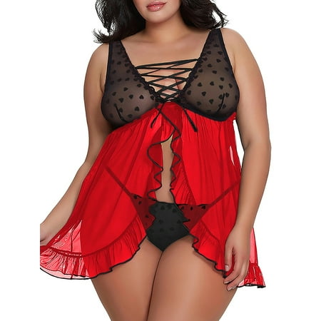 Jatriko Womens Plus Size Mesh Sheer Nightdress See Through Thong Underwear Set Sleepwear
Jatriko Womens Plus Size Mesh Sheer Nightdress See Through Thong Underwear Set Sleepwear