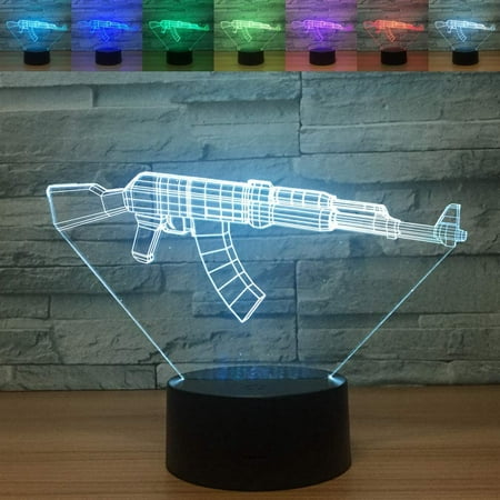 

Abstractive 3D Machine Gun Optical Illusion Night Light 7 Color Change Touch Switch USB Powered LED Halloween Desk Lamp for Christmas Thanksgiving