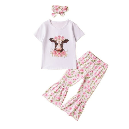 Toddler Girls Outfit Kids Baby Girls Short Sleeve Cartoon T Shirt Tops Floral Bell Bottom Pants With Headbands Outfits Set
Toddler Girls Outfit Kids Baby Girls Short Sleeve Cartoon T Shirt Tops Floral Bell Bottom Pants With Headbands Outfits Set