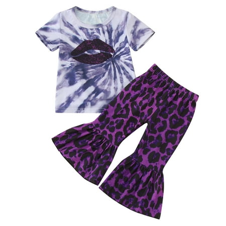

Wiueurtly Toddler Girls Clothes Bell Bottom Sets Tie Dye Short Sleeve T Shirt Tops Leopard Print Flared Pants Kids Summer Outfits Clothe Teen Girl Crop Top