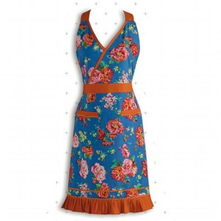 Blue Floral With Orange Ric Rac Apron