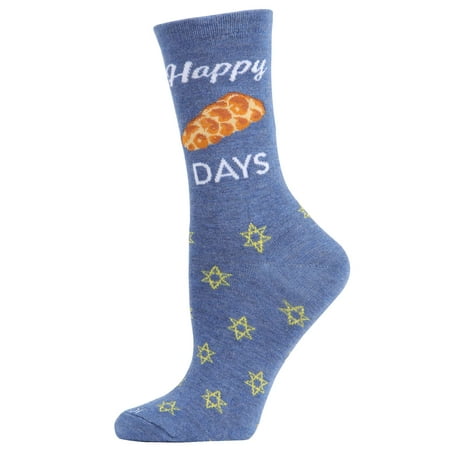 MeMoi Happy Challah Days Holiday Crew Socks Denim Heather 9-11