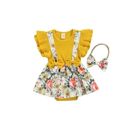 Canrulo Infant Baby Girls Floral Romper Tutu Dress Ruffle Sleeve Bodysuit Playsuit with Headband Outfits Yellow 9-12 Months
Canrulo Infant Baby Girls Floral Romper Tutu Dress Ruffle Sleeve Bodysuit Playsuit with Headband Outfits Yellow 9-12 Months