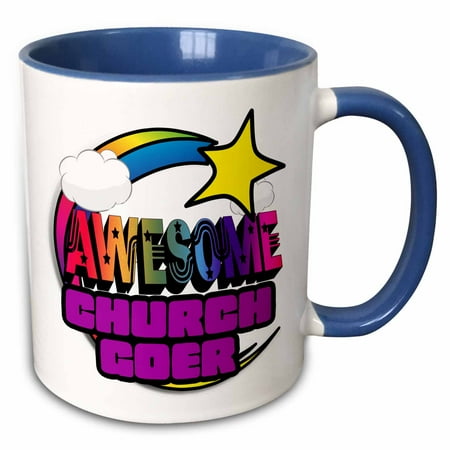 3dRose Shooting Star Rainbow Awesome Church Goer - Two Tone Blue Mug 11-ounce