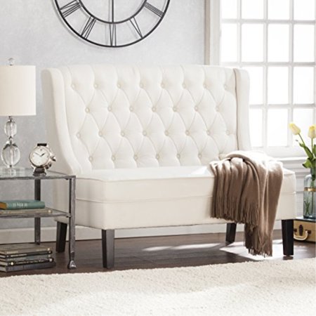 Southern Enterprises Linklea High Back Tufted Settee Bench, Buttercream