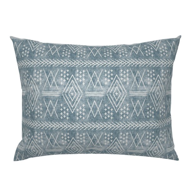 Vintage Mudcloth Dusty Blue Moroccan Boho Farmhouse Pillow Sham by Roostery