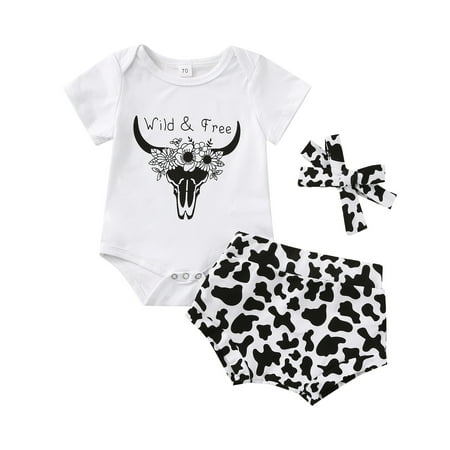 Lesimsam 3Pcs Baby Girls Outfit Cow Print O-Neck Short Sleeve Snaps Romper + Stretch Pantie + Headband for Toddler 0-18 Months
Lesimsam 3Pcs Baby Girls Outfit Cow Print O-Neck Short Sleeve Snaps Romper + Stretch Pantie + Headband for Toddler 0-18 Months
