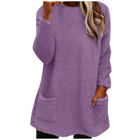 Women s Round- Neck Autumn And Winter Loose Solid Pocket Warm Long Sleeve Tops black corset tops for women black long sleeve shirt women Purple S
Women s Round- Neck Autumn And Winter Loose Solid Pocket Warm Long Sleeve Tops black corset tops for women black long sleeve shirt women Purple S