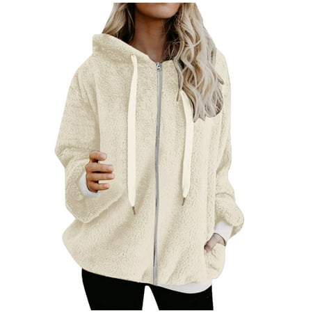

Shakumy Fleece Scrubs Women s Warm Thickened Overcoat Solid Color Winter Fleece Lined Womens Fleece Jacket with Hood coat White 4X-Large