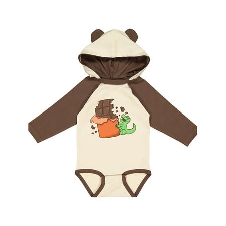 Inktastic Dino With Chocolate Bar Gift Baby Boy or Baby Girl Long Sleeve Bodysuit