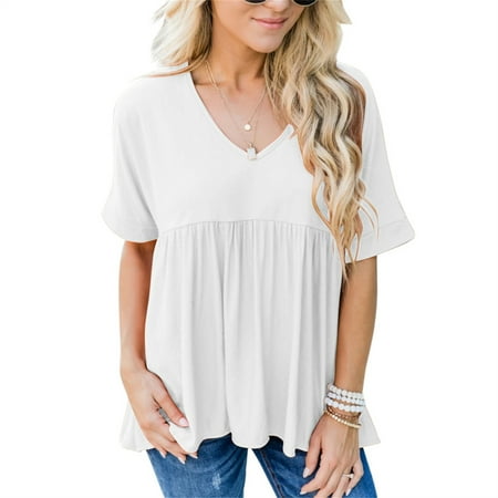 SHerrylily Women Babydoll Maternity V-Neck Peplum Short Sleeve Tees
