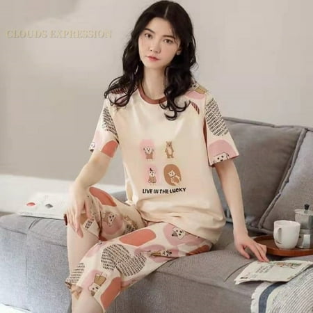 QWZNDZGR Summer Capris Plaid Women Sleep Lounge Pajama Short-Sleeved Pajama Sets Cartoon Pyjamas Polyester Sleepwear 3XL 5XL Home Fashion
QWZNDZGR Summer Capris Plaid Women Sleep Lounge Pajama Short-Sleeved Pajama Sets Cartoon Pyjamas Polyester Sleepwear 3XL 5XL Home Fashion