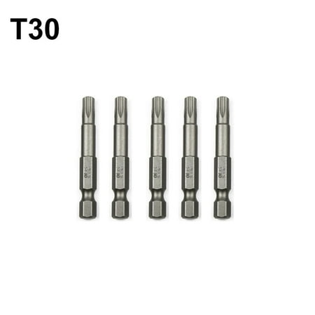 5Pcs 50mm 1/4Inch Hex Shank Five-Point Magnetic Torx Screwdriver Bits T8-T40