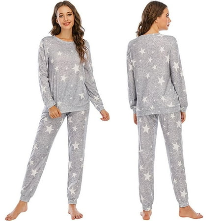 Xinhuaya Womens Pajama Set Long Sleeve Sleepwear Star Print Nightwear Soft Pjs Lounge Sets with Pockets