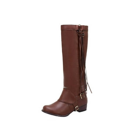 Gzztg Shoes Women Fashion Large Size Boots Autumn Long Tube Low Heeled