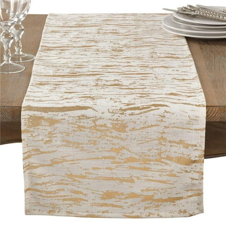 SARO 16 x 72 in. Rectangle Distressed Foil Print Runner Gold