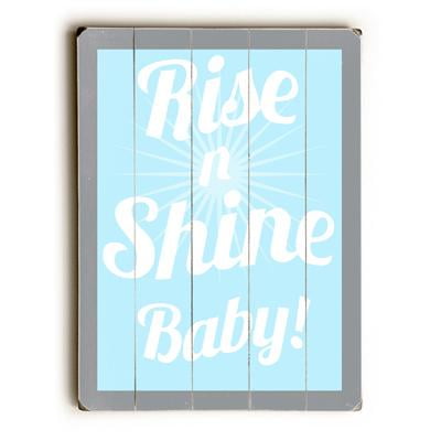 ArteHouse Decorative Wood Sign "Rise And Shine Blue" by Artist Sophia Gandhi, 30" x 40", Planked Wood