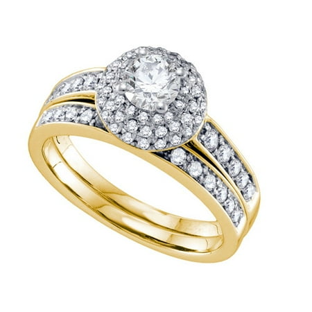 14K Yellow Gold 1.00ctw Pave Diamond Round Bridal Set Ring W/0.40ctw Center