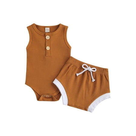 Canrulo Newborn Baby Boy Girl Clothes Solid Sleeveless Knit Romper Tops Shorts Pant Bottom 2PCS Sets Brown 0-6 Months
Canrulo Newborn Baby Boy Girl Clothes Solid Sleeveless Knit Romper Tops Shorts Pant Bottom 2PCS Sets Brown 0-6 Months