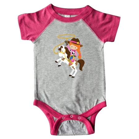 Inktastic Cowboy Girl Cowgirl On White Horse Orange Hair Gift Baby Girl Bodysuit