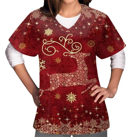 Christmas Scrub Tops Women Santa Claus Print Short Sleeve Workwear Scrubs Tops Casual V Neck Scrub Shirt Blouse
Christmas Scrub Tops Women Santa Claus Print Short Sleeve Workwear Scrubs Tops Casual V Neck Scrub Shirt Blouse