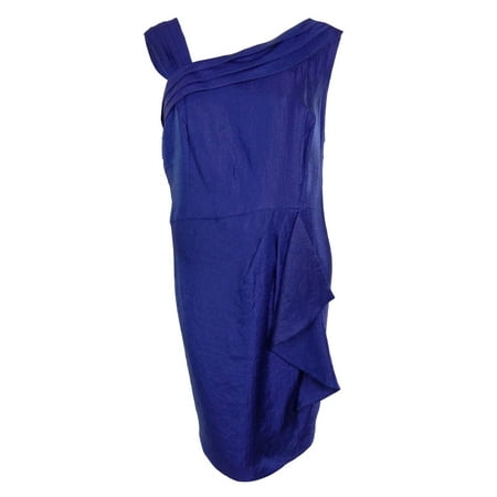 Le Bos Women's Asymmetrical Ruffled Sheen Dress (22W, Cobalt)