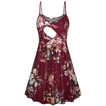 PatPat Women Maternity Stylish Floral Print Nursing Slip Dress