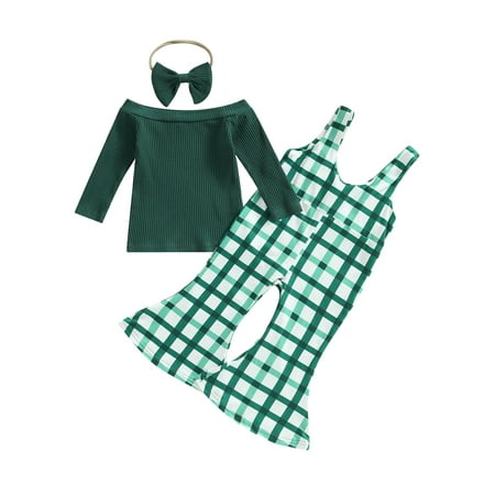 St. Patrick s Day Toddler Baby Girl Clothes Set Off Shoulder T-shirt Tops Plaid Suspner Flared Pants Headband 3Pcs Outfits
St. Patrick s Day Toddler Baby Girl Clothes Set Off Shoulder T-shirt Tops Plaid Suspner Flared Pants Headband 3Pcs Outfits