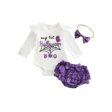 Diconna Newborn Baby Girls Halloween 3Pcs Outfit Autumn Long Sleeve Romper+Spider Shorts+Headband Clothes Purple 3-6 Months
Diconna Newborn Baby Girls Halloween 3Pcs Outfit Autumn Long Sleeve Romper+Spider Shorts+Headband Clothes Purple 3-6 Months