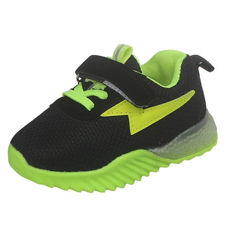 FRSASU Kids Shoes Clearance Children Boys Breathable Mesh Led Luminous Sport Run Sneakers Shoes Green 9 M(25)