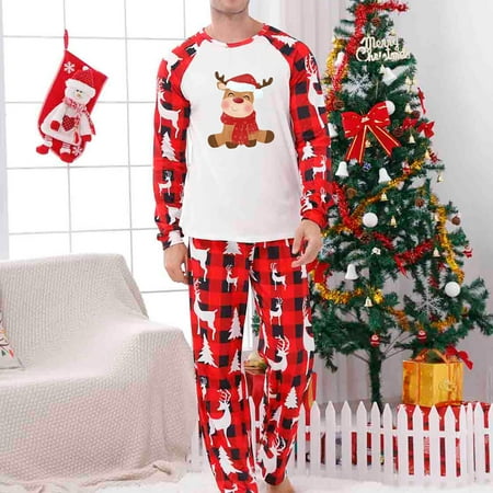 

VEKDONE 2023 Clearance Matching Christmas Family Pajamas Sets Xmas Reindeer Snowflake Print Pjs Buffalo Plaid Long Sleeve Holiday Sleepwear