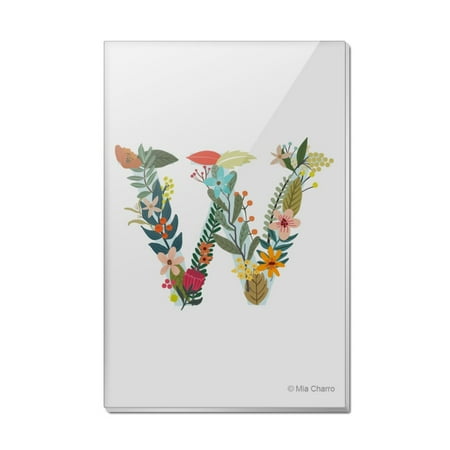 Letter W Floral Monogram Initial Rectangle Acrylic Fridge Refrigerator Magnet