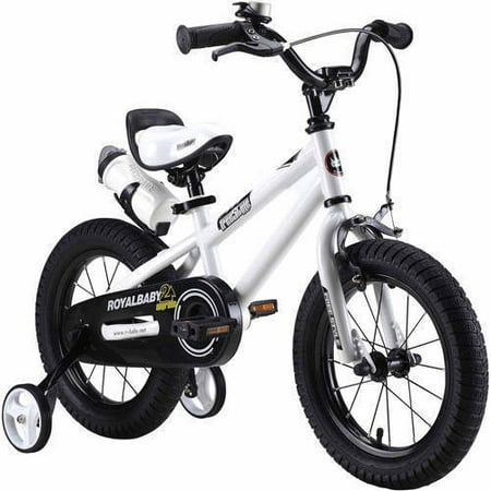 RoyalBaby BMX Freestyle Kids Bike, Boy's Bikes and Girl's Bikes with training wheels, Gifts for children, 14 inch wheels, White