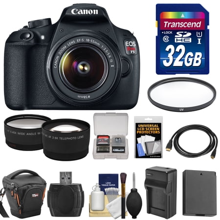 Canon EOS Rebel T5 Digital SLR Camera Body & EF-S 18-55mm IS II Lens with 32GB Card + Case + Battery & Charger + Filter + Tele\/Wide Lens + Kit Canon EOS Rebel T5 Digital SLR Camera Body & EF-S 18-55mm IS II Lens with 32GB Card + Case + Battery & Charger + Filter + Tele\/Wide Lens + Kit