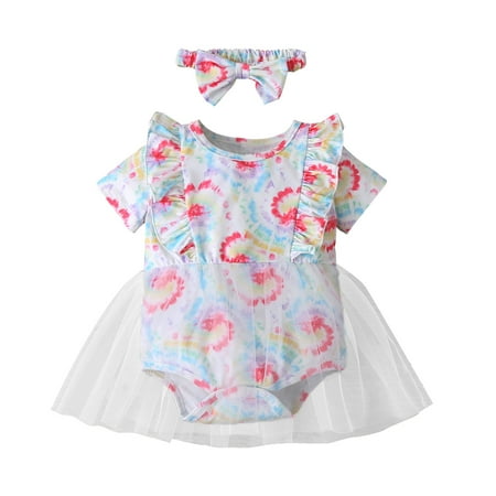 Utoimkio White Toddler Girls Jumpsuit Infant Baby Girls Short Sleeve Rainbow Tie-Dyed Tulle Romper Bodysuit+Headbands
Utoimkio White Toddler Girls Jumpsuit Infant Baby Girls Short Sleeve Rainbow Tie-Dyed Tulle Romper Bodysuit+Headbands