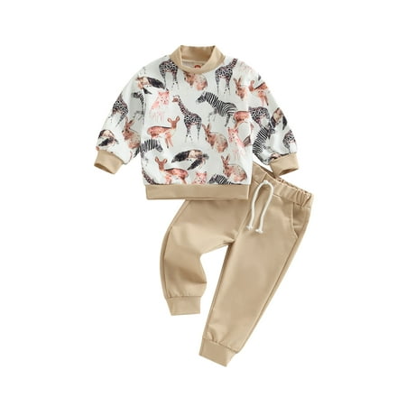 2Pcs Toddler Baby Spring Fall Outfit Long Sleeve Animal Print Pullover and Drawstring Pants
2Pcs Toddler Baby Spring Fall Outfit Long Sleeve Animal Print Pullover and Drawstring Pants