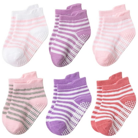 

6 Pairs Toddler Grips Ankle Socks Non Slip Socks for Kids Low Cut Anti-Skid Floor Socks for 0-6 Years Baby Boys and Girls[M-(1-3Years) #02]
