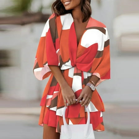 ELFINDEA Womens Tops V-Neck Loose Batwing Sleeve Elastic Waist Printed Dress Mini Dress Red L
ELFINDEA Womens Tops V-Neck Loose Batwing Sleeve Elastic Waist Printed Dress Mini Dress Red L