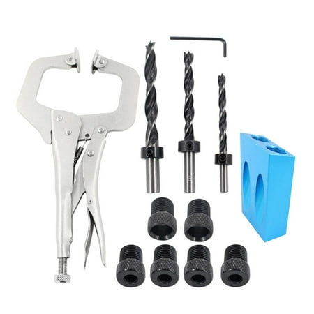 Pocket Hole Jig 15 Degree Oblique Locator Kit with C Clamps 6/8/10mm Drill Bits Woodworking Puncher Hole Jig Kit for Carpenters 15PCS