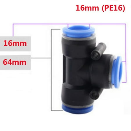 Tee Push-In Fittings Pneumatic Air Line Tube Hose Connectors 4/6/8/10/12/14/16mm
