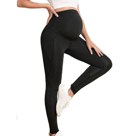 Plain Pocket Regular Elastic Waist High Waist Maternity