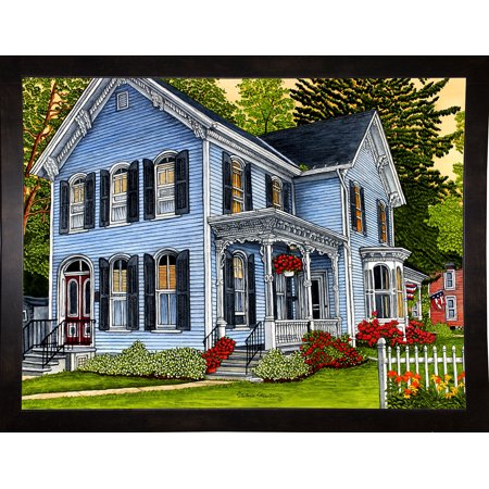 Hometown On A Summer Day, East Aurora Ny-THEWIN90484 Print 12"x16" by Thelma Winter in a Affordable Black Medium