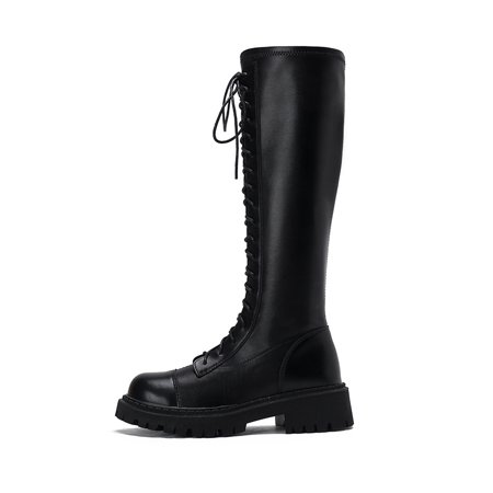 Solid Color Knee Boots Women‘s Fashion Faux Leather Round Toe Lace-up Side Zip Combat Boots
Solid Color Knee Boots Women‘s Fashion Faux Leather Round Toe Lace-up Side Zip Combat Boots