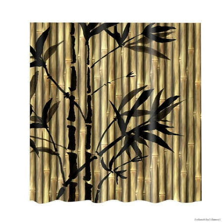 Water-Resistant Fabric Home Decor Shower Curtain With Hooks Bamboo Decor
