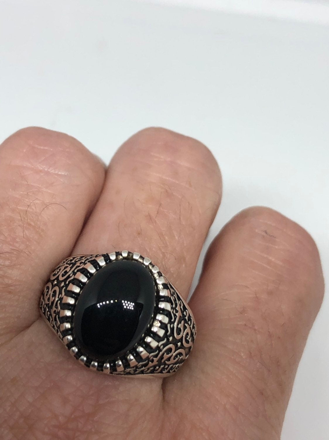 Vintage Onyx Mens Ring Sterling Silver Gothic Genuine Black Onyx