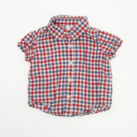 Pre-owned Gap Boys Red | Blue | White Button Down Short Sleeve size: 6-12 Months